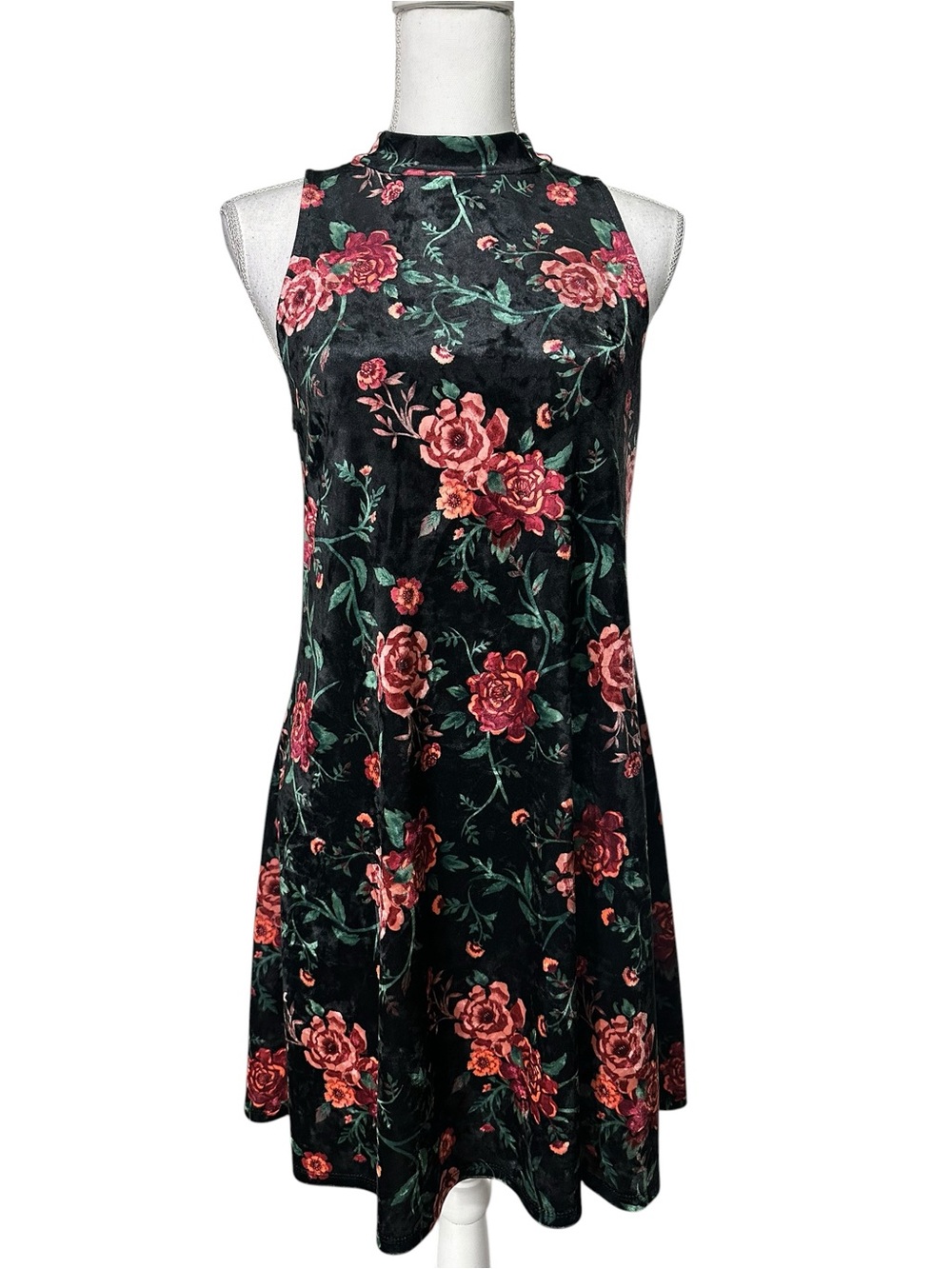 MUDD / Black & Floral Crushed Velvet Sleeveless Dress / Medium / Whimsigoth Y2K